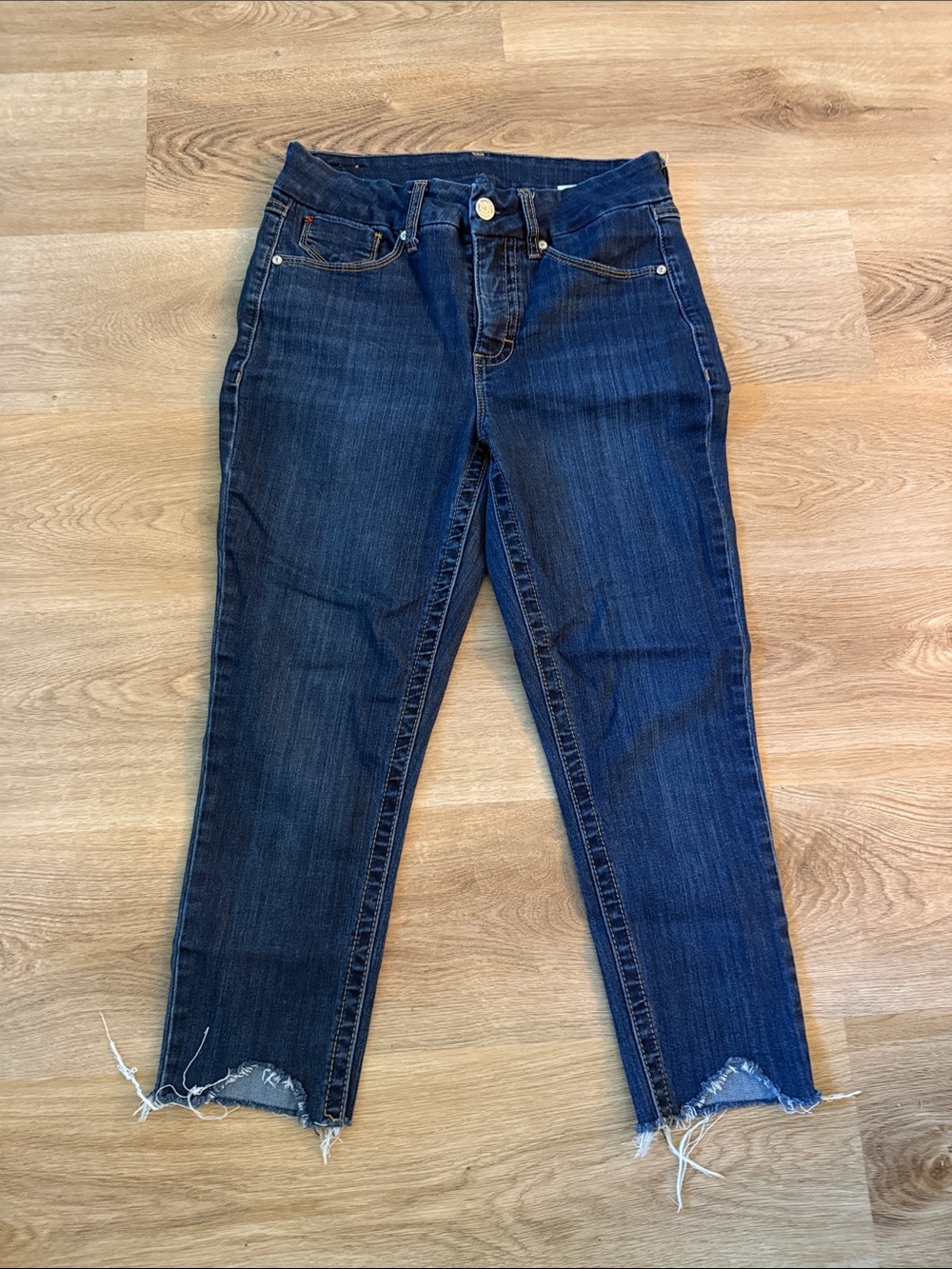 Seven7 Dark Blue Ankle Raw-Hem Cropped Jeans